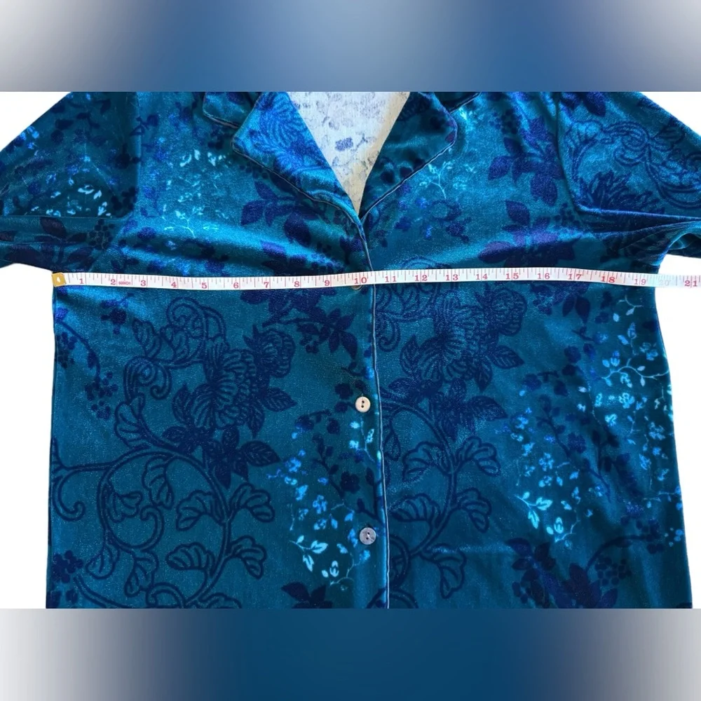 NWT Natori Lush Peony Velour Pajama Set Floral Blue Size Small - Picture 8 of 15